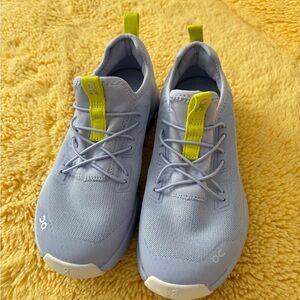 On Running Light Blue and Neon Yellow Kids' Running Shoes